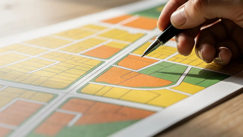 Gros plan sur une carte de PLU colorée avec différentes zones urbaines marquées