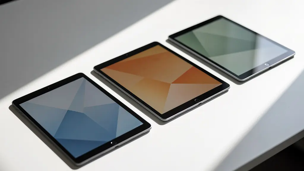 Bureau moderne avec trois tablettes affichant différentes estimations immobilières côte à côte