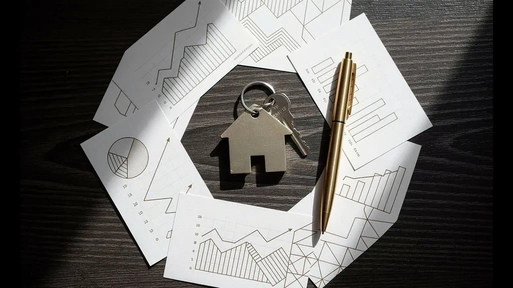 Composition symbolique avec documents de prêt et clés de maison sur bureau moderne