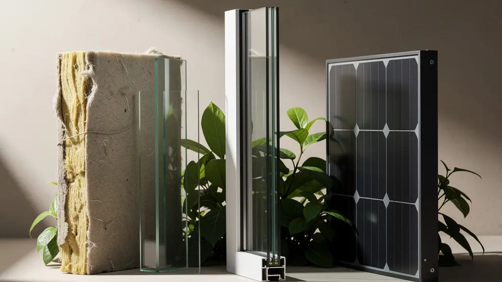 Gros plan sur un bâtiment moderne avec isolation performante et panneaux solaires