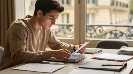 Candidat locataire préparant son dossier de location dans un appartement parisien