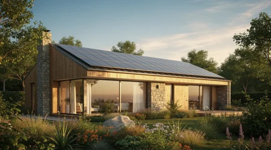 Maison neuve écologique avec panneaux solaires et isolation haute performance