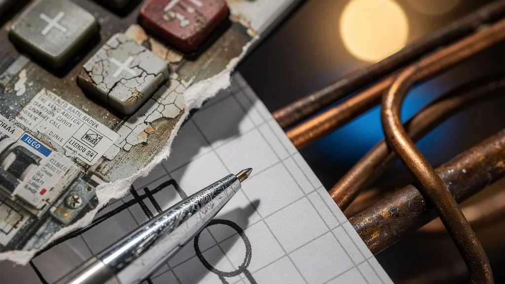 Négociation immobilière avec documents de diagnostic électrique et calculatrice