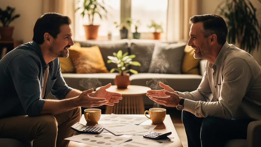 Propriétaire et locataire en discussion cordiale autour de documents