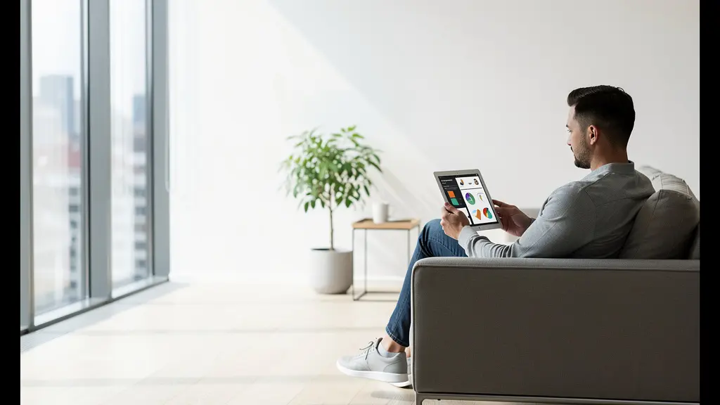 Propriétaire utilisant une solution hybride de gestion locative sur tablette