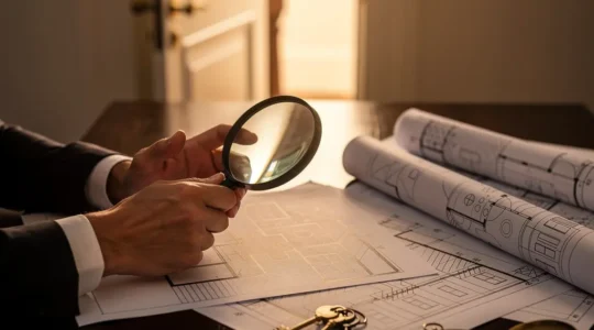 Recherche immobilière stratégique avec documents confidentiels et bureau d'expert