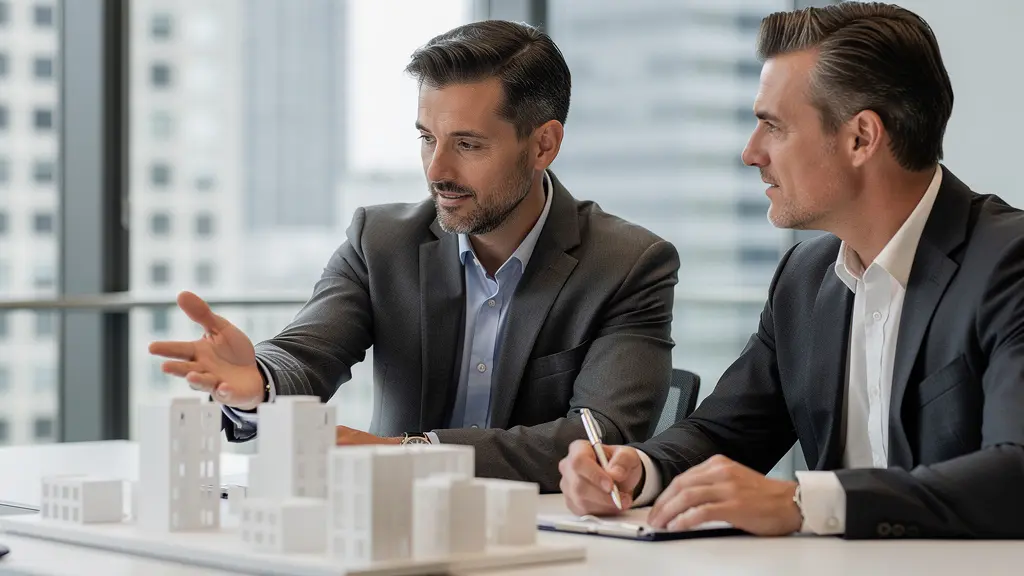 Bureau professionnel moderne avec présentation d'investissement immobilier