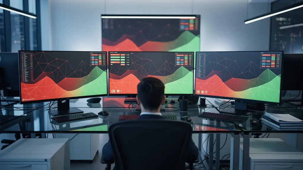 Écran de monitoring bancaire montrant des graphiques de risque évaluant le profil d'un client.