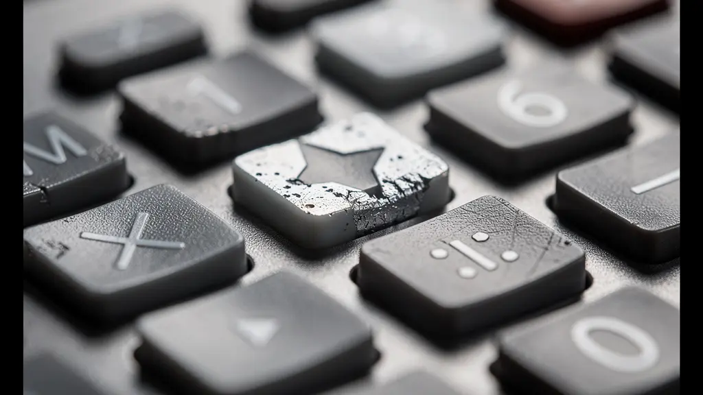 Vue macro d'une calculatrice professionnelle avec reflets lumineux sur les touches